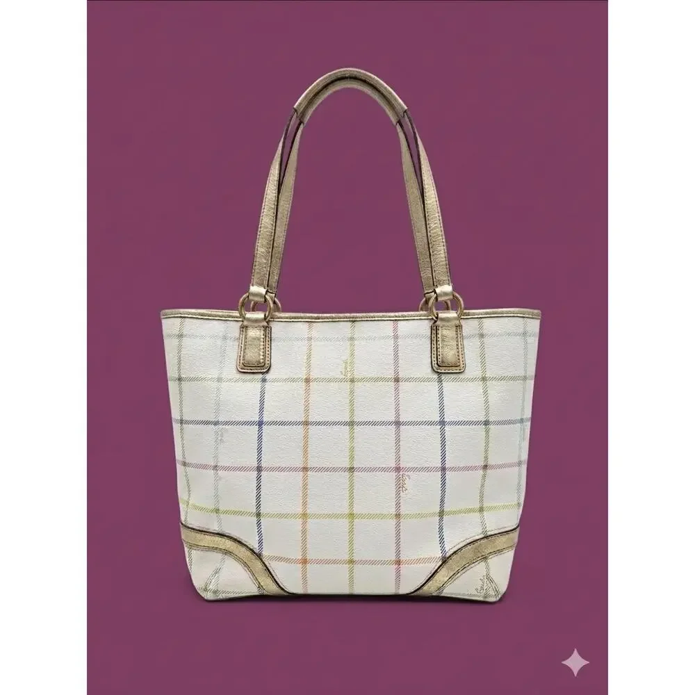 🌟 NWOT Coach Peyton Tattersall Plaid Tote Bag & Matching Wallet Set 🌟